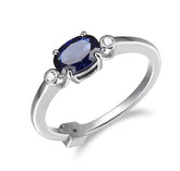Silver Ring with Sapphire, Diamonds and Ruby- Size 8